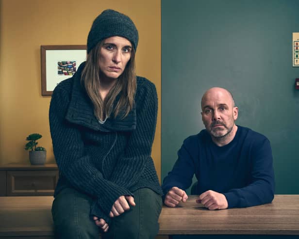 Vicky McClure as Stella Tomlinson with Johnny Harris as Charles Stone in Without Sin (Credit: ITVX)