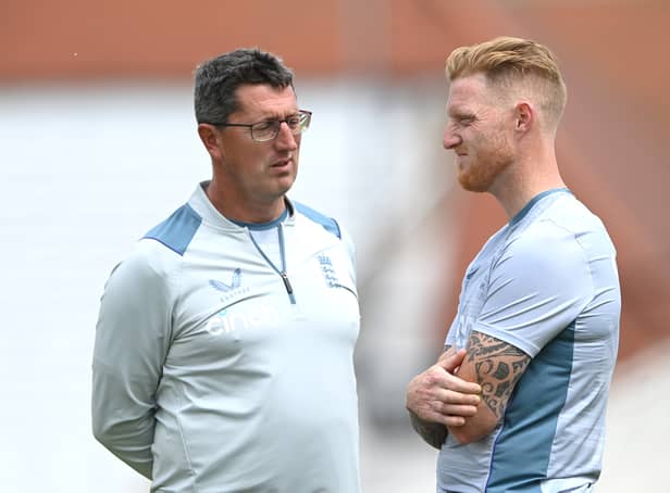 <p>Ben Stokes (R) with new Women’s head coach Jon Lewis earlier this year</p>