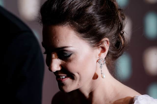Catherine wore Princess Diana's earrings to the Baftas in 2019.  (Photo by Gareth Cattermole/Getty Images)