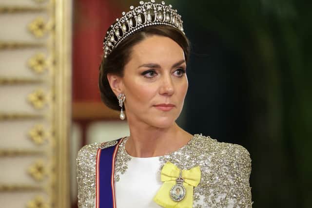 Catherine also wore the earrings to King Charles's first state banquet recently. (Photo by CHRIS JACKSON/POOL/AFP via Getty Images)