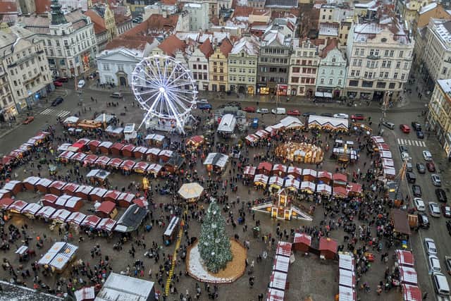 Looking down on the Christmas market in Pilsen (Photo: Nick Mitchell)