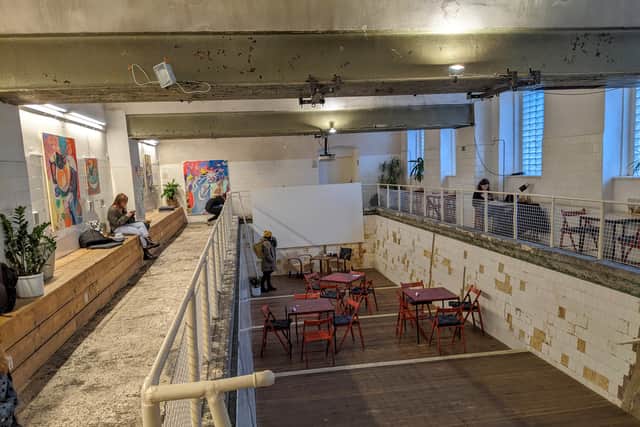 The ‘swimming pool cafe’ inside a former military barracks (Photo: Nick Mitchell)