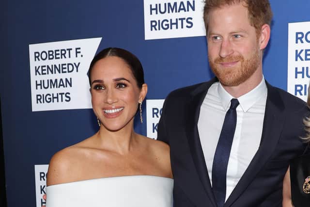 Meghan, Duchess of Sussex and Prince Harry, Duke of Sussex attend the 2022 Robert F. Kennedy Human Rights Ripple of Hope Gala at New York Hilton on December 06, 2022 in New York City. (Photo by Mike Coppola/Getty Images for 2022 Robert F. Kennedy Human Rights Ripple of Hope Gala)