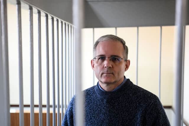 Paul Whelan, a former US Marine accused of spying and arrested in Russia stands inside a defendant’s cage during a hearing at a court in Moscow on August 23, 2019. Credit: Getty Images