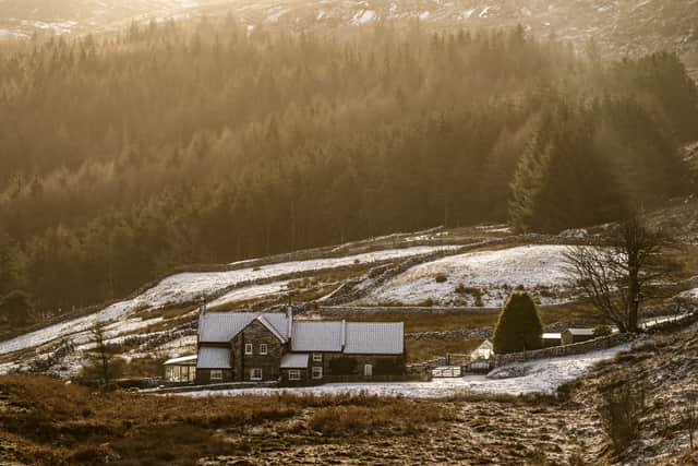 Frost an snow covers a house in the North York Moors National Park. Credit: PA