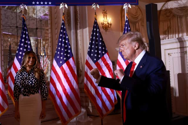 Former U.S. President Donald Trump and former first lady Melania Trump prepare to leave an event at his Mar-a-Lago home on November 15, 2022 in Palm Beach, Florida. Trump announced that he was seeking another term in office and officially launched his 2024 presidential campaign. (Photo by Joe Raedle/Getty Images)