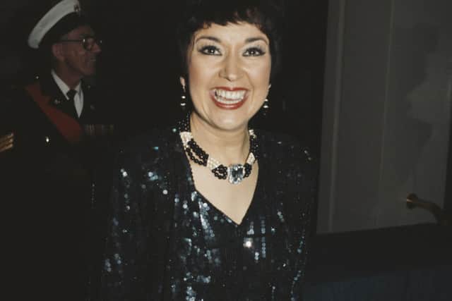 British actress and singer Ruth Madoc attends the BAFTA awards at the Grosvenor House Hotel in London, 1985. (Photo by Fox Photos/Hulton Archive/Getty Images)