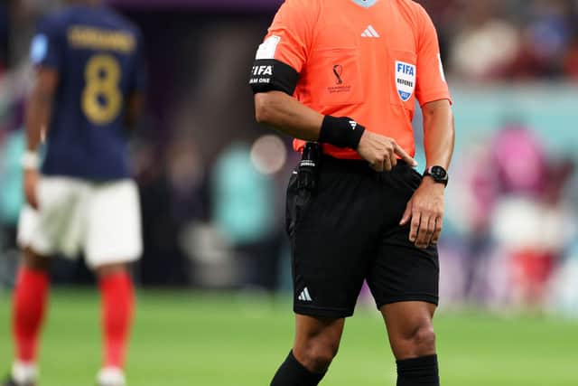 Referee Wilton Sampaio looks on during the FIFA World Cup Qatar 2022 quarter final match between England and France at Al Bayt Stadium on December 10, 2022 in Al Khor, Qatar. (Photo by Richard Heathcote/Getty Images)