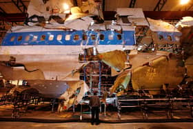 The reconstructed remains of Pan Am flight 103 (Photo by Peter Macdiarmid/Getty Images)
