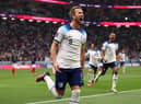 Kane celebrates scoring his 53rd goal for England