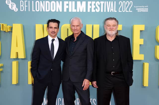 Cast of The Banshees of Inisherin include Colin Farrell and Brendan Gleeson alongside British-Irish director Martin McDonagh (Pic: Tim P. Whitby/Getty Images for BFI)