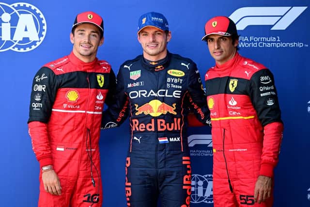 Ferrari's Charles Leclerc and Carlos Sainz join F1 Champion Max Verstappen (Pic:ANDREJ ISAKOVIC/AFP via Getty Images)