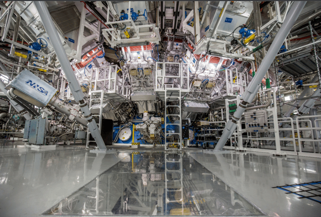 <p>There has been a major breakthrough in the bid to harness fusion - the energy that powers the sun and stars, pictured is the target chamber of LLNL’s National Ignition Facility.</p>