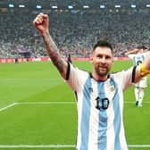 Lionel Messi celebrates after setting up Julian Alvarez’s second for Argentina (PA)