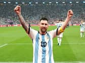 Lionel Messi celebrates after setting up Julian Alvarez’s second for Argentina (PA)