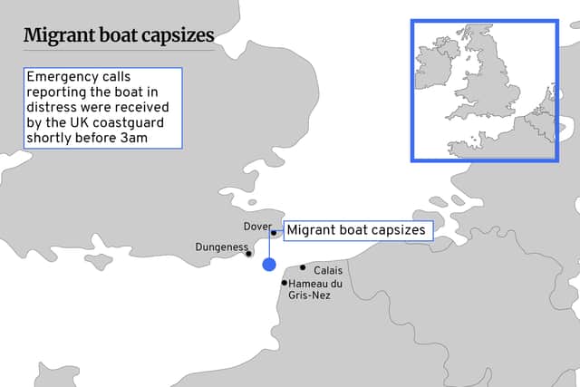 Map of where the dinghy capsized. Credit: Kim Mogg