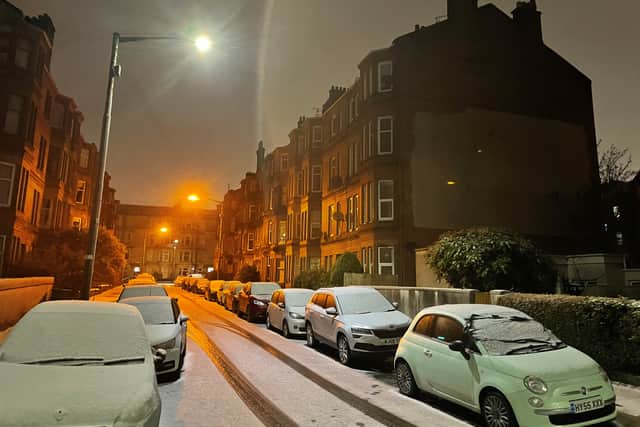Snow covers the cars and roads in a residential area of Glasgow. Snow and ice have swept across parts of the UK, with cold wintry conditions set to continue for days. Credit: PA