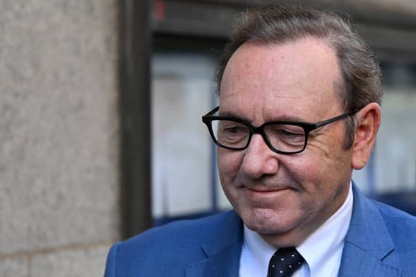Kevin Spacey, pictured arriving at a previous hearing, appeared in court via video link. 