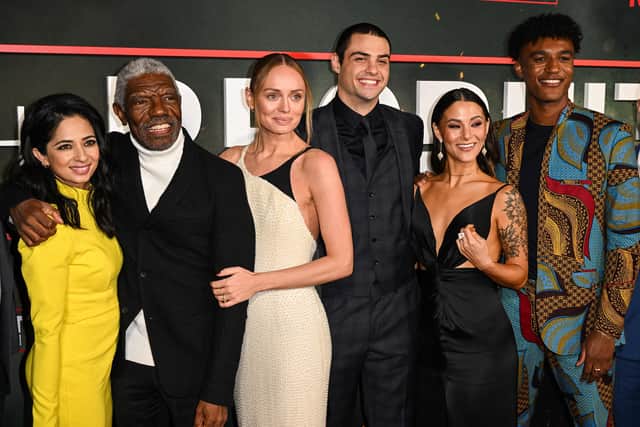 (L-R) US actress Aarti Mann, US actor Vondie Curtis-Hall, UK actress Laura Haddock, US actor Noah Centineo, US actress Fivel Stewart, and British actor Daniel Quincy Annoh at Netflix’s premiers of “The Recruit” (Photo: AFP via Getty Images)