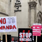Demonstrators outside the Royal Courts of Justice, central London, protesting against the government’s plan to send some asylum seekers to Rwanda. Credit: PA