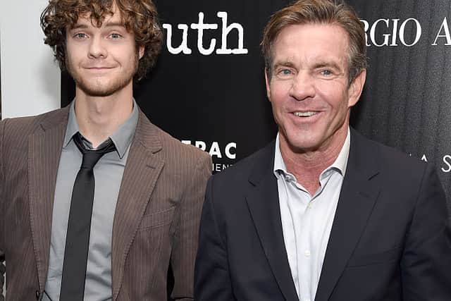 Jack Quaid (L) and Dennis Quaid attend the Giorgio Armani and Cinema Society screening of Sony Pictures Classics’ “Truth” at Museum of Modern Art on October 7, 2015 in New York City.  (Photo by Dimitrios Kambouris/Getty Images)