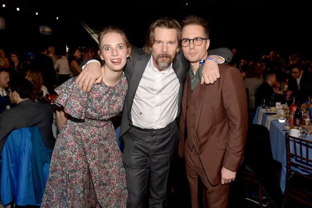 (L-R) Actors Maya Hawke, Ethan Hawke, and Sam Rockwell during the 2018 Film Independent Spirit Awards on March 3, 2018 in Santa Monica, California.  (Photo by Matt Winkelmeyer/Getty Images)