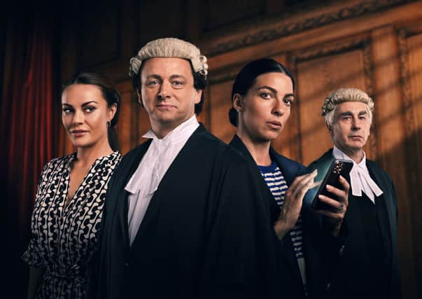 Vardy V Rooney: A Courtroom Drama cast including Michael Sheen (Pic:Channel 4)