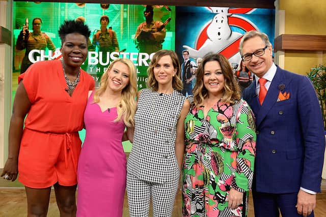 Leslie Jones,Kate McKinnon,Kristen Wiig,Melissa McCarthy and Paul Feig is on the set of Univisions "Despierta America" to support the film "Ghostbusters" at Univision Studios on July 11, 2016 in Miami, Florida. (Photo by Gustavo Caballero/Getty Images)