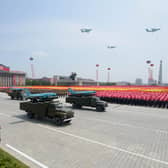 Unidentified North Korean drones displayed during a military parade past Kim Il-Sung square in Pyongyang (AFP via Getty Images)