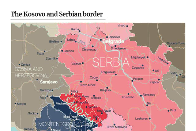 Kosovo and Serbian border map