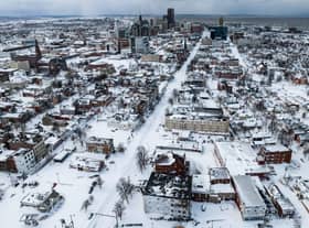 Snow blankets the city in this aerial drone photograph in Buffalo, New York (AFP via Getty Images)