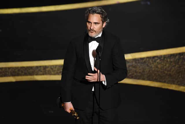 Joaquin Phoenix accepts the Actor In A Leading Role award for 'Joker' onstage during the 92nd Annual Academy Awards at Dolby Theatre on February 09, 2020 in Hollywood, California. (Photo by Kevin Winter/Getty Images)
