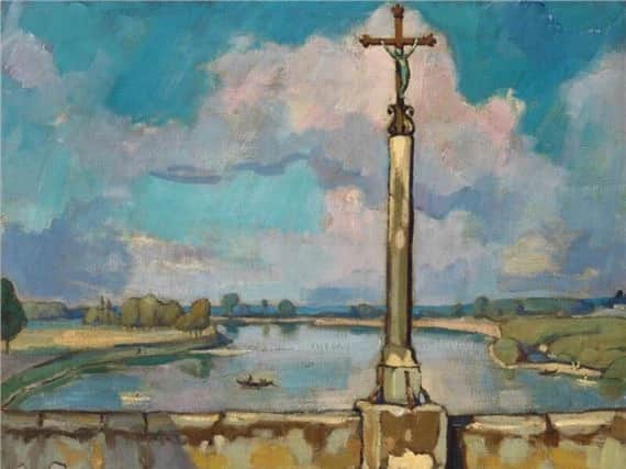Road Crucifix on the Bridge over the River Loire in Beaugency, France (1924)