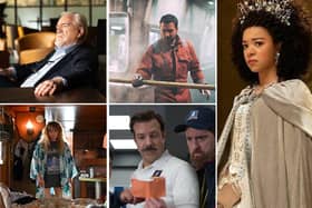 Bryan Cox as Logan Roy in Succession; Martin Compston as Fulmer Hamilton in The Rig, India Amarteifio as young Queen Charlotte in Queen Charlotte: A Bridgerton Story; Jason Sudeikis as Ted Lasso and Brendan Hunt as Coach Beard in Ted Lasso; Natasha Lyonne as Charlie Cale in Poker Face (Credit: Sky; Amazon; Netflix; Apple TV+; Peacock)