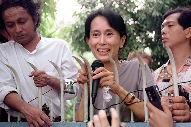 Aung San Suu Kyi in 1995. Credit: MANUEL CENETA/AFP via Getty Images