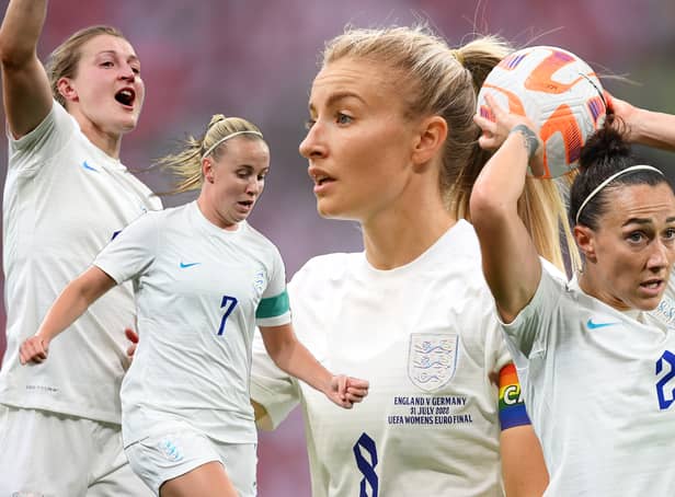 <p>Ellen White, Beth Mead, Leah Williamson and Lucy Bronze have been honoured in the King’s New Year’s honours list for 2023. Credit: Kim Mogg/Getty</p>