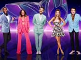 Mo Gilligan, Davina McCall, Joel Dommett, Rita Ora, and Jonathan Ross in a promotional image for The Mased Singer 2023 (Credit: ITV/Bandicoot TV)