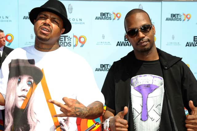 Rappers DJ Paul (L) and Juicy J of the group Three 6 Mafia (Photo by Frazer Harrison/Getty Images)