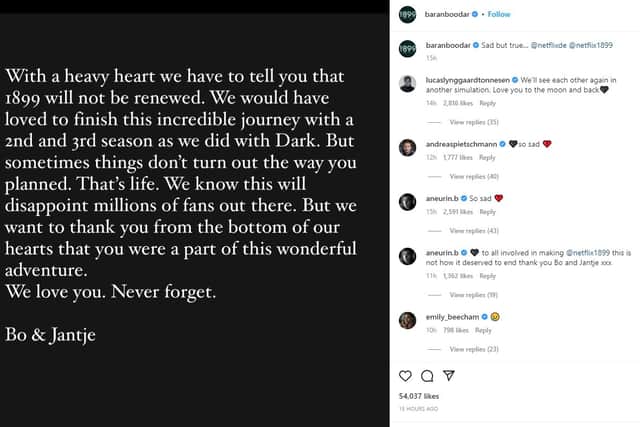A statement on Baran bo Odar's Instagram (baronboodar/Instagram)