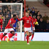 Serge Aurier celebrates scoring for Forest against Chelsea on 1 January 2023