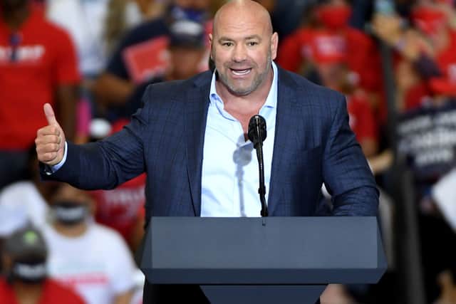 UFC President Dana White speaks at a campaign event for U.S. President Donald Trump at Xtreme Manufacturing on September 13, 2020 in Henderson, Nevada.  (Photo by Ethan Miller/Getty Images)