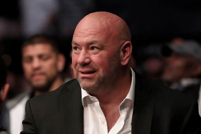 UFC President Dana White is seen during UFC 261 at VyStar Veterans Memorial Arena on April 24, 2021 in Jacksonville, Florida.  (Photo by Alex Menendez/Getty Images)