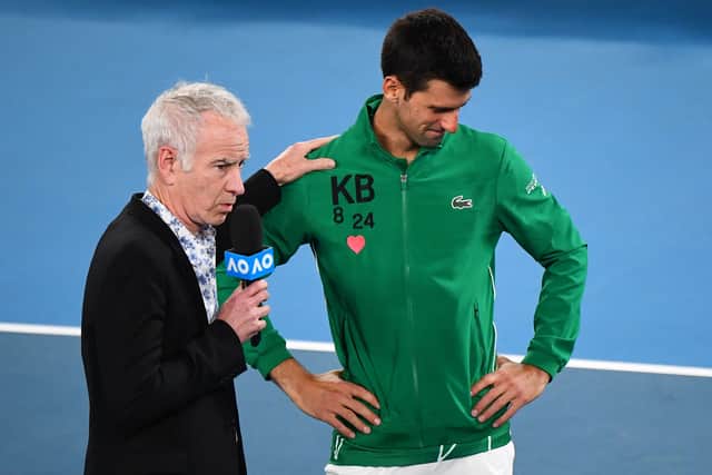 John McEnroe (L) with Novak Djokovic at 2020 Australian Open