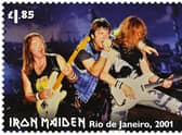 One of twelve new stamps , showing Dave Murray, Bruce Dickinson and Janick Gers in Rio de Janeiro, January 2001 , to honour British heavy metal band, Iron Maiden.
