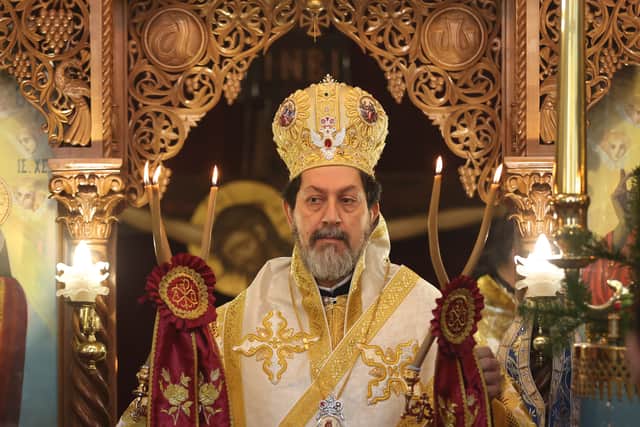 Bishop Iakovos of Claudiopolis leads a Feast of the Epiphany service at Greek Orthodox Church of St Michael the Archangel on January 9, 2022 in Margate, England. 