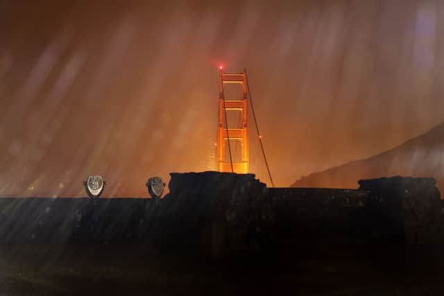  The Golden Gate Bridge is seen through the storm hitting northern California. Credit: Justin Sullivan/Getty Images
