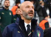 Gianluca Vialli sings the national anthem of Italy in Turin in 2021. Credit: Claudio Villa/Getty Images