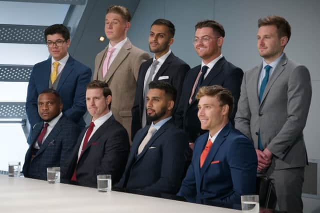 The Apprentice men in their standard issue suits (Image: BBC)