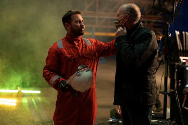 Martin Compston on set of The Rig