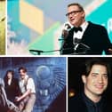 Brendan Fraser composite in The Mummy, George of the Jungle and at award ceremony for The Whale (Getty Images)